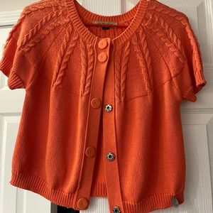 See By Chloe VINTAGE cropped orange short sleeve cardigan - MEDIUM cable knit